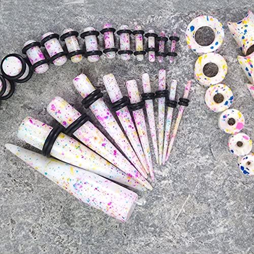 Bodyj4you 51pc Kit Kit Ear alongamento Aftercare Jojoba Bump Bump Aftercare Treatment Wex 14G-12mm Multicolor Splatter Tunnel Plug