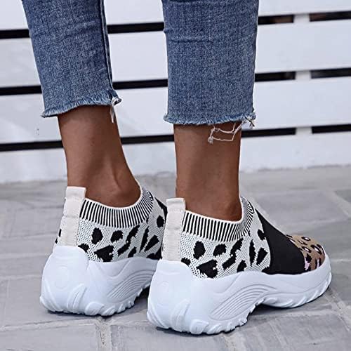 Ladies Moda Mesh Sapatos respiráveis ​​Sapatos leves de colorido de leopardo branco tênis de top high top for women