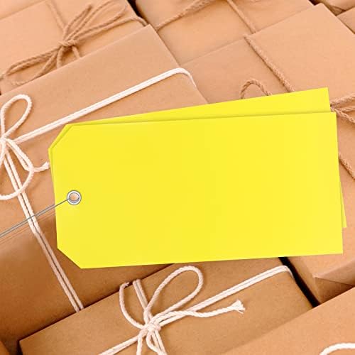 200 peças etiquetas de remessa de plástico amarelo com arame 4 3/4 x 2 3/8 Tags impermeáveis ​​Rotulando etiquetas de remessa Durável tags de suspensão com reforço para peças de carro de equipamento