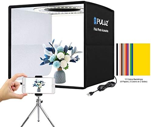 Puluz Mini Photo Studio Caixa de luz, kit de barraca de fotografia, kit de tenda de luz de fotografia dobrável portátil com CRI> 95 96pcs luz LED + 6 tipos