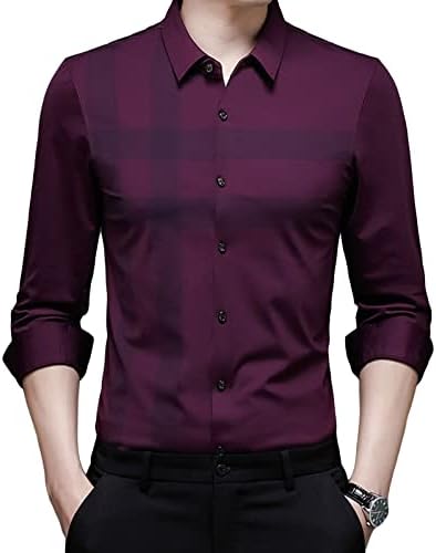 Maiyifu-gj Men Plaid Ruga Dress Camisa grátis de colarinho de gola virada para baixo camisetas de negócios