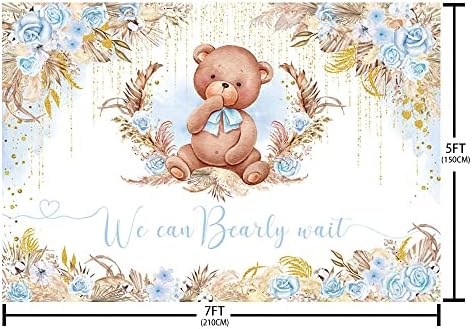 Aibiin 7x5ft boho urso pano de fundo do chá de bebê para menino, podemos esperar, oh fotografia de bebê Fundamento de flores azuis