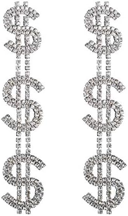 Dollar Sign Símbolo de dinheiro Crystal Drop Dangle Declaração Brincos de jóias de moda ousada