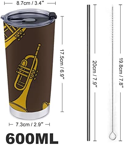 Padrão de trompete Coffee Tumbler de 600 ml de xícara de carro com caneca caneca de aço inoxidável caneca de aço inoxidável