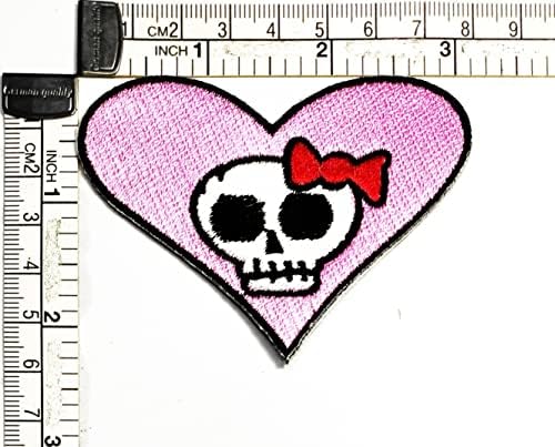 Kleenplus 3pcs. Skull Heart Patches Sticker Arts Pink Heart With Skull Girl Girl Kids Cartoon Patch Sign Symbol Costum