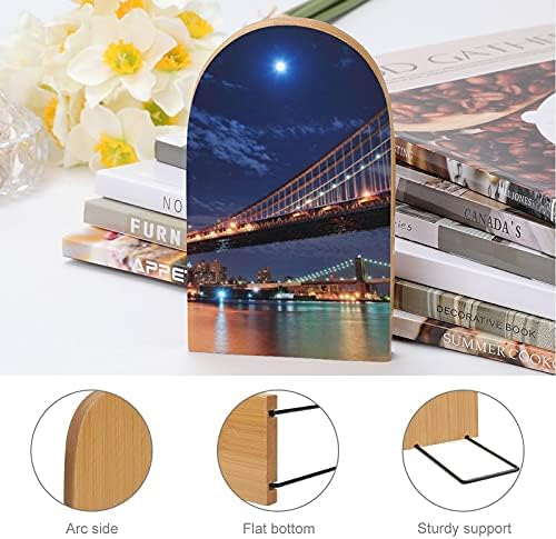 Nova York Brooklyn Bridge Moon Livros Decorativos para prateleiras Livros de madeira Ends Organizer Print BookEnd Supports