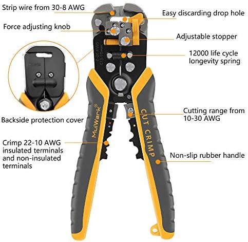 Mulwark 3 em 1 Automático Ajuste Ajuste De Stripper/Cutter/Crimper, Multi alicates de 8 polegadas para remoção de fios