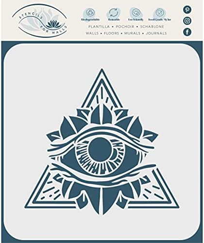 Todo o estêncil ocular, 4,5 x 4,25 polegadas - Símbolo da pirâmide Eye of Providence Triangle Magic Maçonaria