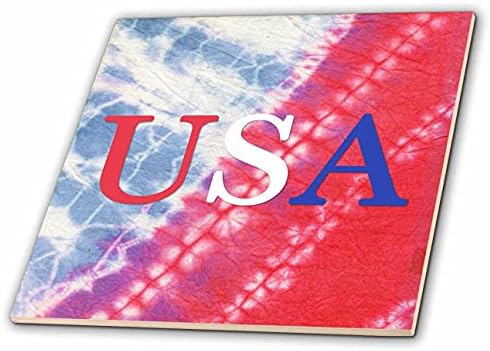 3drose EUA escrito em vermelho, branco e azul em um fundo patriótico de corante. - Azulejos