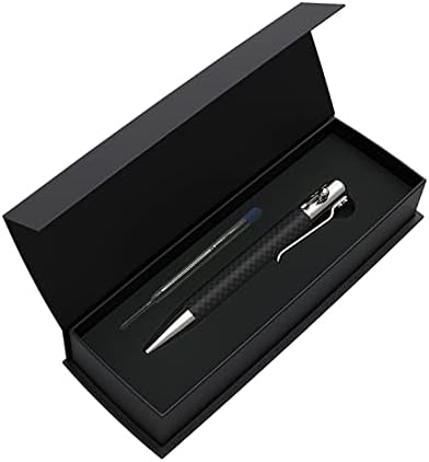 Fibra de carbono de bastião e caneta de aço inoxidável mais 1 refil de tinta azul de 1 gel | Luxo Bolt Metal Metal Point