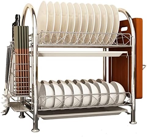 Grosso aço inoxidável rack de drenagem de rack de cozinha de bancada de camada dupla de camada de prato de prato de prato