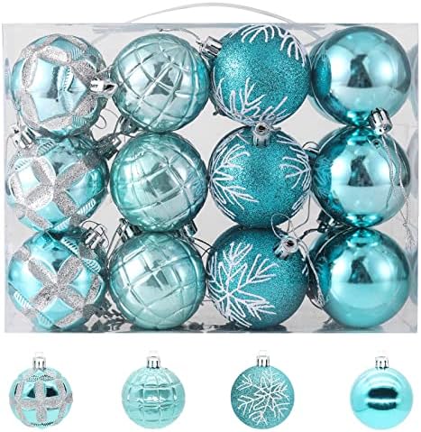 JACEKAKO 24CT Srumos de bolas de Natal de plástico de 24Ct para a árvore de Natal 2.36 /60mm Decorações de Natal