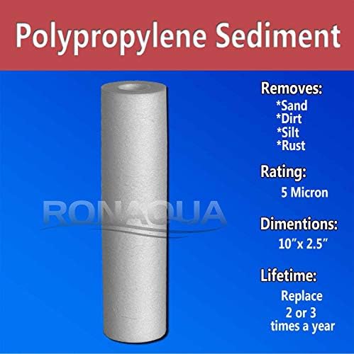 Cartucho de filtro de água de sedimento de polipropileno 6 pacote, 5 mícrons 4 camadas de filtração 10 x 2,5 e 6 bloqueio de embalagem
