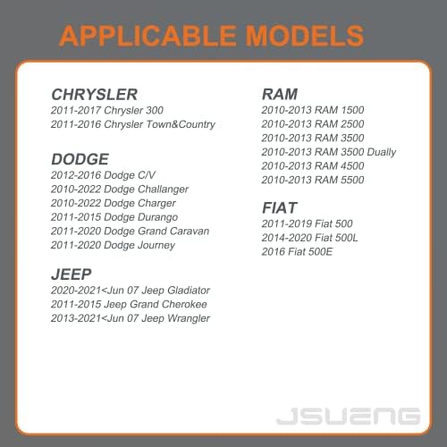 Sensor Jsueng TPMS, sensor de monitoramento de pressão dos pneus de 4 pacotes para Dodge Ram Jeep Wrangler Chrysler Substituir56029398AB
