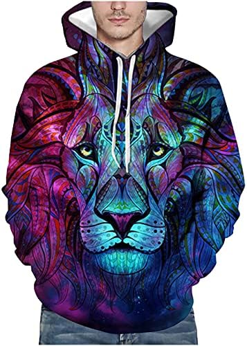 Hoodies 3D para homens gráficos - unissex leão tigre realista de impressão de suéter com capuz de capuz Blouse tops camiseta casual