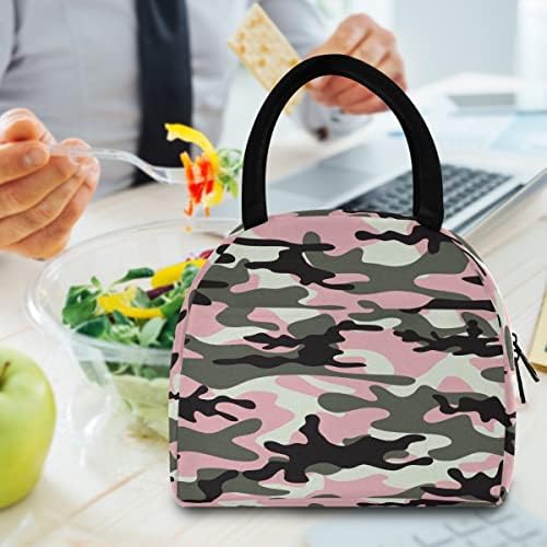 Mnsruu Lunchag Sagro Mulheres Men, Camo Rosa e Black Black portátil Lunch Saco reutilizável refeição térmica Organizador