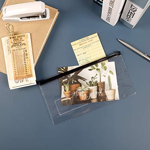 Labuk 25pcs envelope poly zip, 9 x 4,7 polegadas, bolsa de zíper transparente com envelopes reutilizáveis ​​de rótulo, tamanho A6 para material de escritório, preto