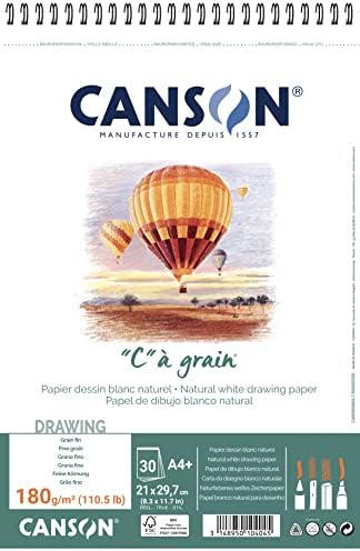CANSON C à Grain Spiral Notebook, Din A4+, 30 folhas, 180 g/m², levemente granulado