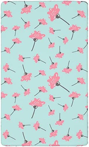 Pastel com tema de mini folhas de berço, lençóis portáteis de mini berço de berço lençóis de colchão para meninas para menina ou menino, 24 “x38”, pastel rosa pálido marítimo