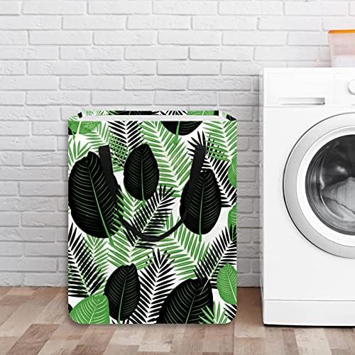 60L Freesternding Laundry Horty Couldible Green Roupes Basket Sacos de roupa com alças para roupas Toys Tropical Folha verde