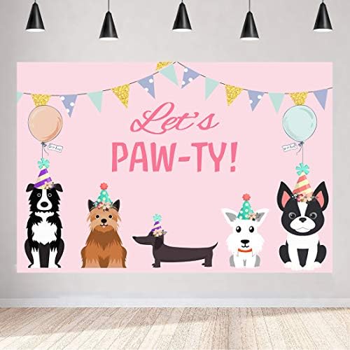 5x3ft cachorrinho cão feliz aniversário cenários temáticos Let's Paw-Ty Doggy Pet Pink Girl Photografia Banner de aniversário para