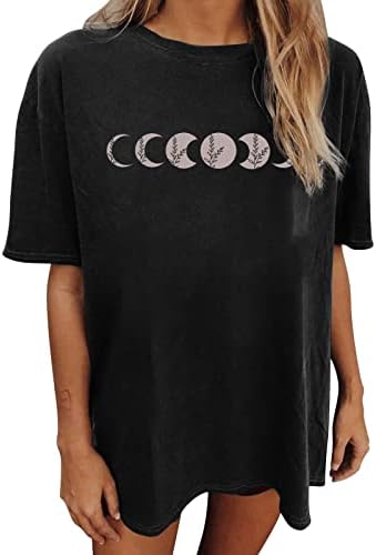 Extensor Camisa Mangas Caídas para Mujer Camisetas con estimado retro luna y sol túnica de manga corta cuello redondo