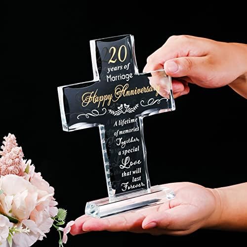 YWHL Presentes religiosos do 20º aniversário para casal, a laser gravado K9 Glass Standing Crosske para ele, 20 anos aniversário de casamento Cruz presentes para ela