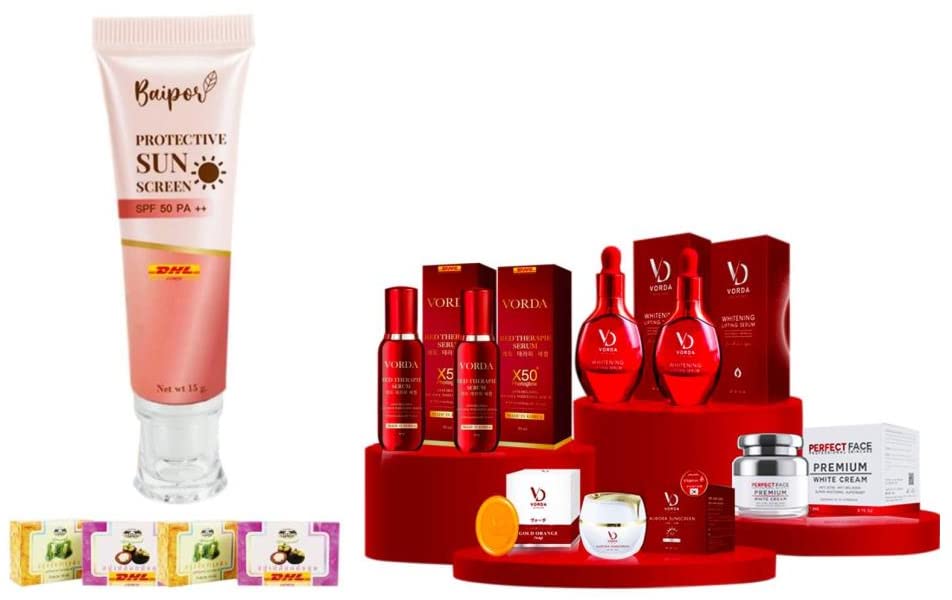 Novo conjunto F-9849 BaiPor Protection SunScreen SPF 50 PA ++ VORDA Creme premium extra AAA DHL Express por THAGIFTSHOP