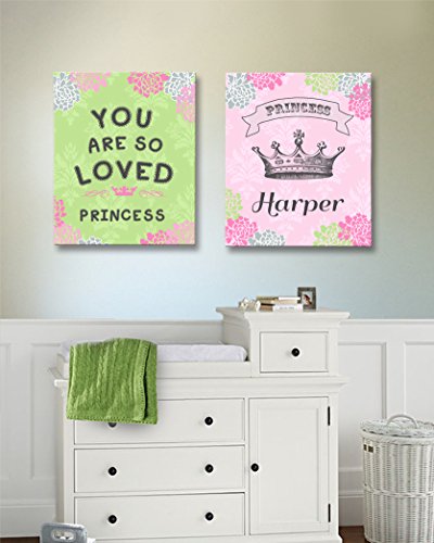 Girls personalizadas Princess Nursery Rhyme Canvas Decoração de parede - Você é tão amado - Crown & Floral Baby Shower