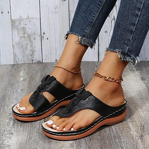 Chinelos femininos com arco suporta verão confortável grossa sandals de praia punho de couro puils sapatos de cueca de