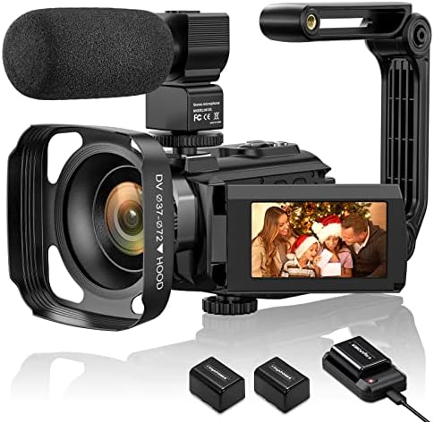 Câmera de vídeo em 4K Câmera de câmera de 48MP de vlogging para câmera digital Wi -Fi do YouTube 16x Zoom digital IR Night Shot Camecorder com microfone, estabilizador, lente capuz, baterias