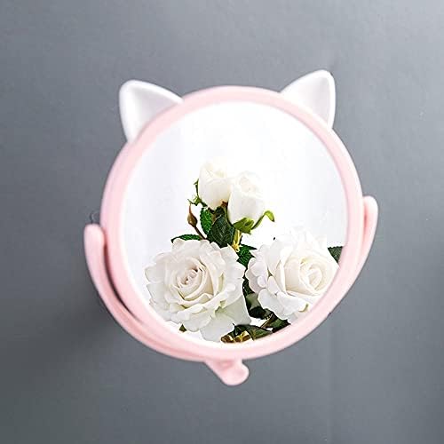 FXLYMR Desktop Makeup Mirror Beauty Mirror White, espelho de banheiro montado na parede doméstico (rosa, descomplicado na parede, espelho menor/rosa montado na parede sem pancadas