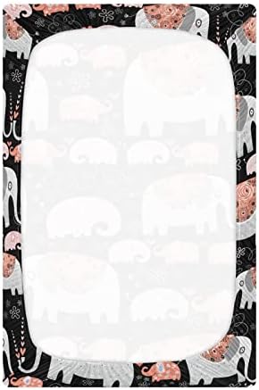 Folhas de berço de elefantes ornamentais para meninos pacote de meninas e lençóis lençóis portáteis Mini folha de berço ajustada para colchões de berço e criança padrão lençóis de berço para meninos meninas, 39x27in