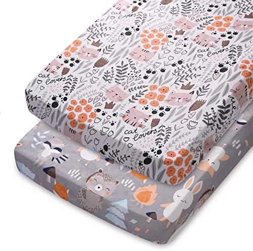 Folhas de berço para bebês embalam e tocam lençóis ajustados do conjunto de 2 pacote, portátil/mini berços playard lençóis à prova