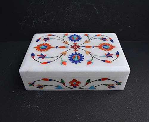 Craftslook Incrissão de mármore Pietra Dura Box - Medallions Archway Bouquet Mármore Floral Incloy Jewelry Box Gemstone