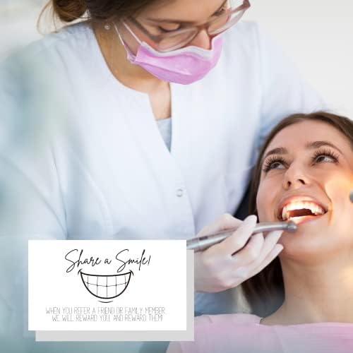 Dentista Cartistas de referência Desconto de fidelidade | 50 pks | Cartões de visita de 2x3.5 ”Compartilhe um sorriso de cartões de cliente Lembrete dental minimalista preto e branco