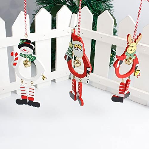 Impressão colorida de madeira esculpida em árvore de Natal pingente Bell Papai Noel Ornament Crystal Ornament Christmas