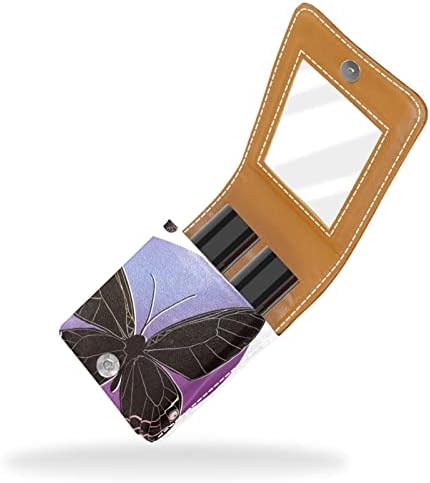 Mini maquiagem de Oryuekan com espelho, bolsa de embreagem Leatherette Lipstick Case, Artistic Purple Butterfly Modern