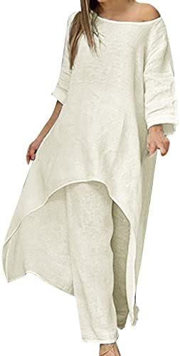 Vestido de noiva mfjeseaa plus size algodão feminina casual grande de manga longa de mangas compridas calças de perna larga duas peças