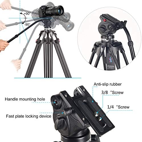 Tripé de vídeo, Ashanks Câmera Profissional Tripé Heavy Duty, 161cm/63in alumínio DSLR Stand com cabeça de fluido de