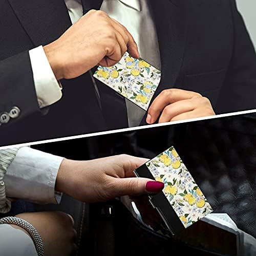 Limões coloridos Flores Titular do cartão de visita para homens Caso de cartas de visita de homens com couro de cartão de crédito de