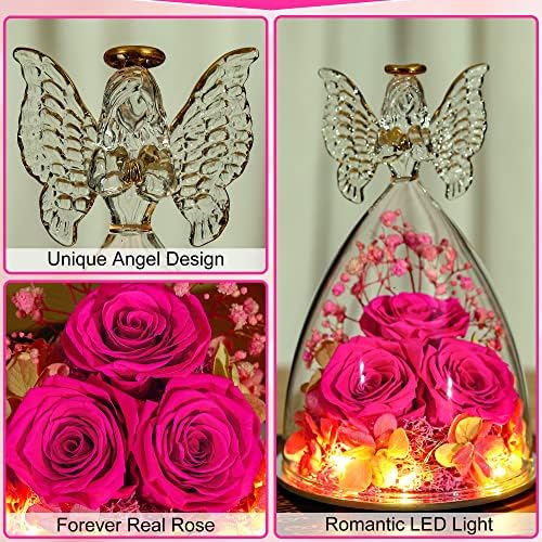 Ocosy Large Angel Rose Gifts, Forever Real Three Roses em Angel Figurines Gifts For Women, Angel Guardian com Rose