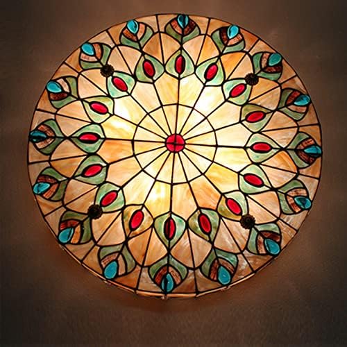 Luz de teto da Yaminie Tiffany com controle remoto, luminárias de teto redondo de montagem LED, lustres de vidro de manchetas vintage de 23 '