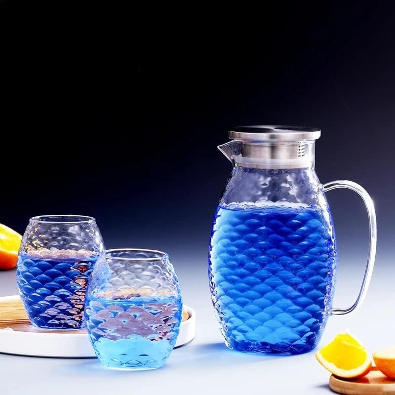 Seijy de alta capacidade Exture uma jarra de vidro transparente com jarra de água da tampa de aço inoxidável para bebidas de água