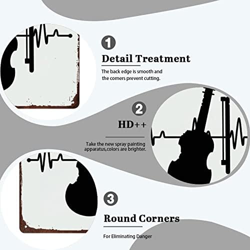 Mousus Violin Heartbeat EKG ECG Retro Metal Sign, Sinal de lata de placa de parede de violino, sinal de instrumentos musicais para decoração de parede em sala de aula em casa, quadrado 12x12 polegadas