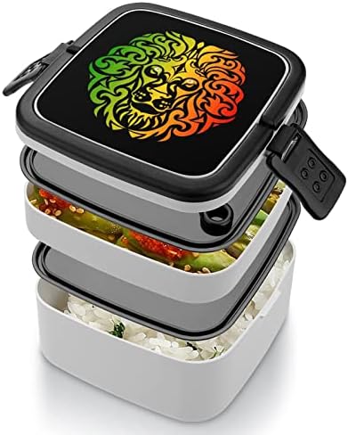 Tema Rasta com Lion Head Lanch Box Portable-camada dupla Bento Box de grande capacidade Contêiner de alimentos de almoço com colher
