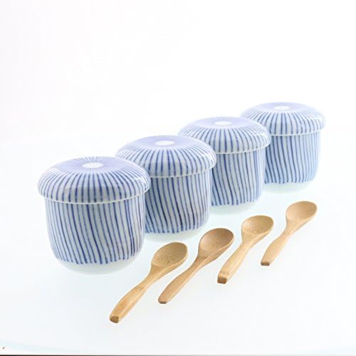 TableWare East Pick Your Design Chawan-Mushi 6,7 oz de xícara com colher de bambu-conjunto de 4- Made in Japan