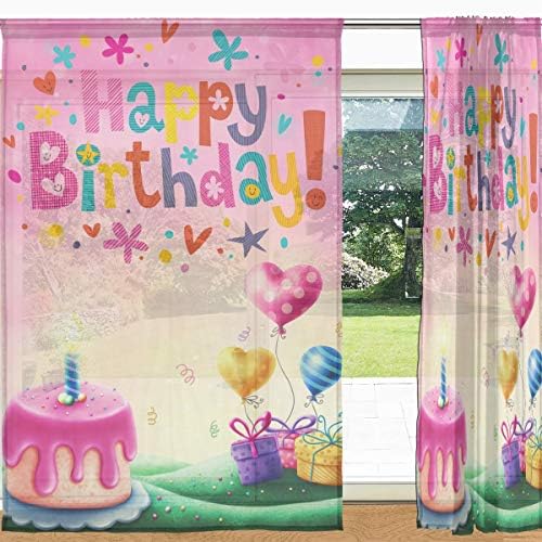 Alaza feliz aniversário bolo doce cortinas semi -pura para a sala de estar com cortinas de janela de vidra