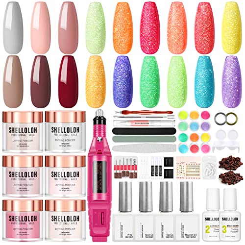 Kit de unhas em pó com kit de iniciação de perfuração de unhas-6 cores mergulhando unhas em pó de 12 pcs Glitter unha Pó