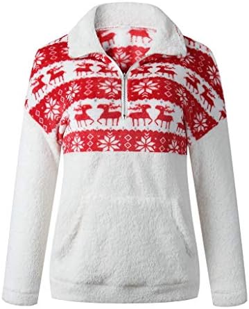 Wuai Womens Christmas Sweater Ugly Sweater Fuzzy Fleece Tunic Sweetshirt de grande tamanho Kangroo Pocket Pollover Tops